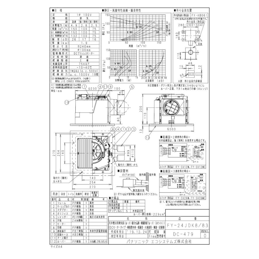 タカラPROパナソニック XFY-24JDK8 83 天井埋込形換気扇 低騒音 廊下 浴室 店舗用 トイレ ホール 事務所 洗面所 居室