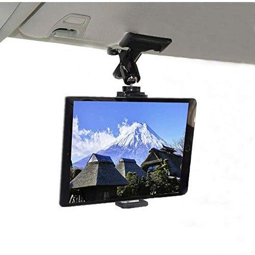 車載ホルダー タブレット スマホ スタンド クリップ式 しっかり固定 360度回転 サンバイザー 後部座席 使用可能