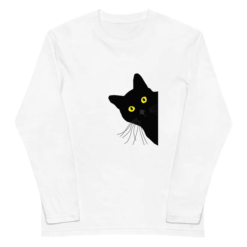 かわいい猫 長袖tシャツ おもしろ 可愛い ねこ ネコ 猫 長袖tシャツ メンズ レディース 長袖tシャツ ネコ 猫 柄 かわいい 半袖 送料無料 通販 ロングシャツ(3L) 長袖トップス ネコ柄 ブラック