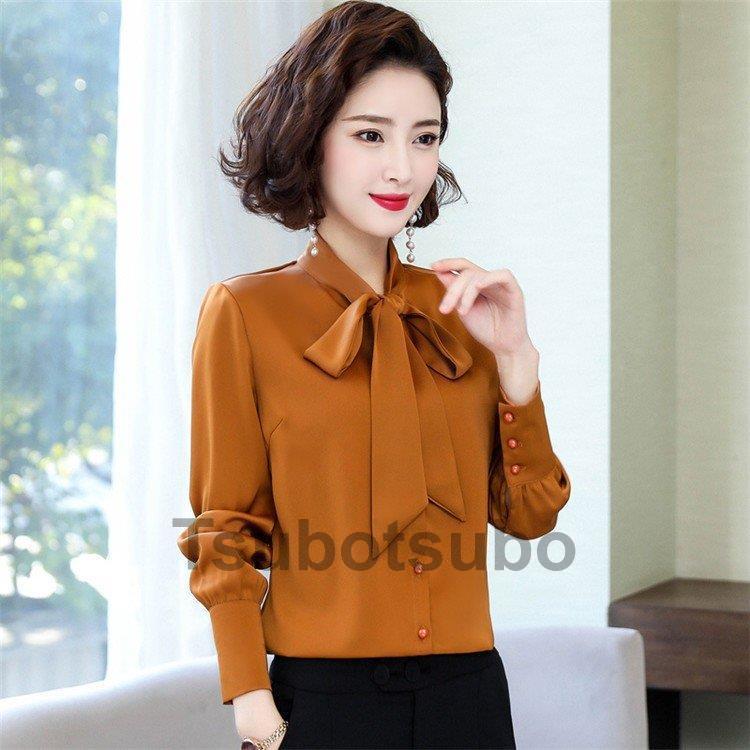 代引き不可 長袖 レディース ブラウス 春 Ol 韓国風 着痩せ 上品 通勤 大きいサイズ きれいめ 蝶結び シフォン 長袖シャツ トップス 40代 おしゃれ オフィス フォーマル 長袖 カラー ブラウン Www Propac Ma