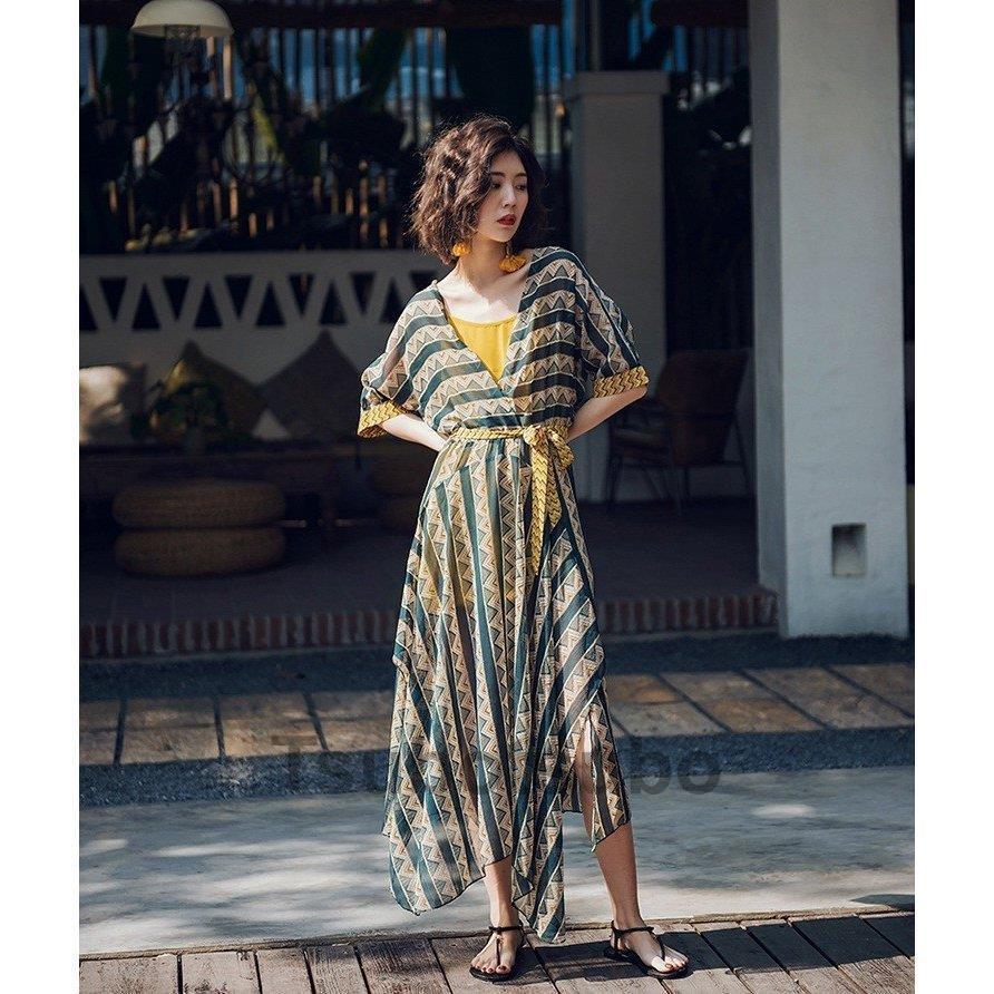 夏着 ワンピース 韓国 夏 リゾートワンピ 海 シフォンワンピ ボヘミア風 高級ブランド