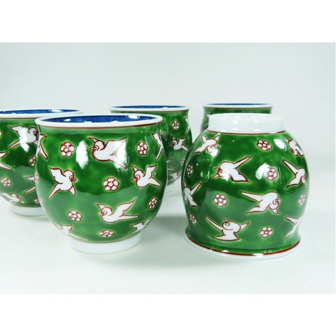 【有田焼】【源右衛門窯】 緑彩梅鳥湯呑 5ヶ揃 （茶器揃のバラ売）【源右衛門】【古伊万里】 高級 ギフト 和食器 genemon Gen-emon Kiln