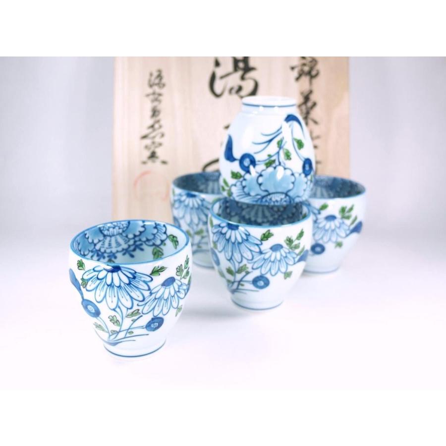 有田焼 源右衛門窯 染錦 間取牡丹絵 茶器 急須 蓋付き湯呑 5客組