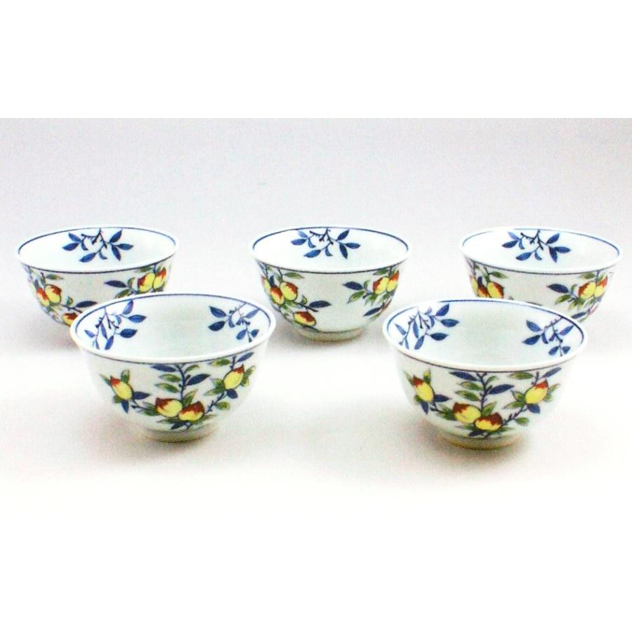 人気沸騰ブラドン染錦桃絵湯呑 5ヶ揃 高級 genemon ギフト Kiln 和食器