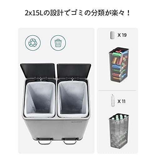 格安即決 Songmics キチ スリム おしゃれ 音無し 密閉 ステンレス インナーバケット二つ 蓋付き 2x15l 2分別 ペダル式 ダストボックス ゴミ箱 ゴミ箱 ダストボックス Adga Org