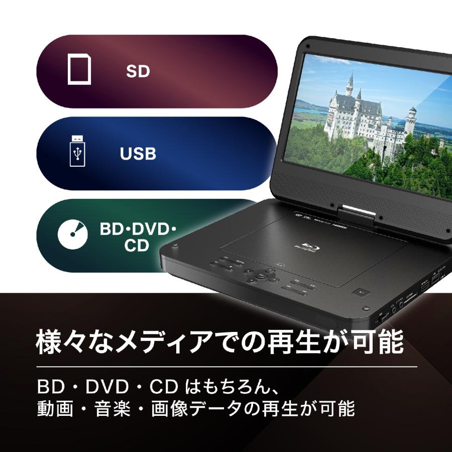 BLUEWIDE 10インチ ポータブルブルーレイプレーヤー 車載バッグ付 充電バッテリー CPRM 3電源 日本語｜takaworld｜09