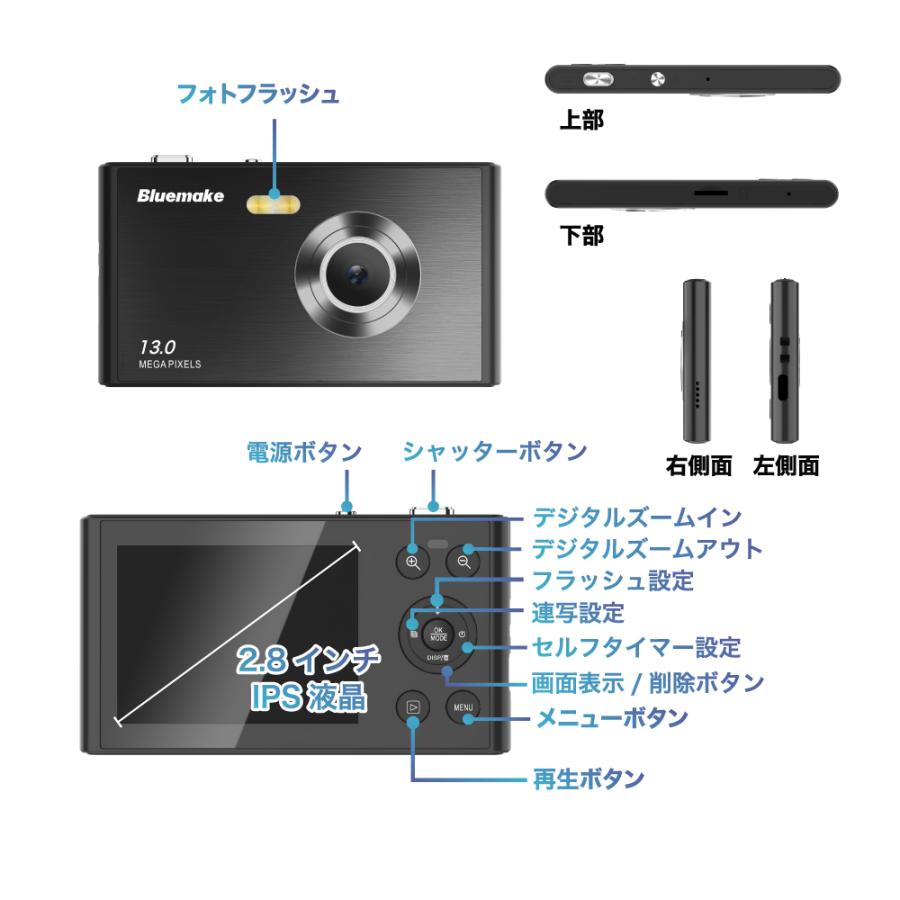 スリムカメラ ブラック 有効画素数1300万 5K動画 オートフォーカス