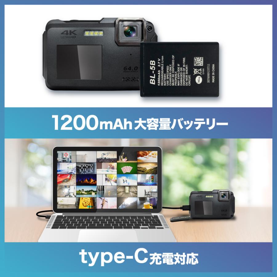 BLUEWIDE 防水 コンパクトデジタルカメラ IPX8 防塵 有効画素1300万 4K
