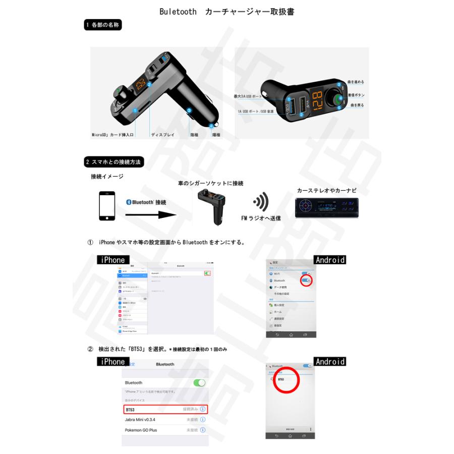 Fmトランスミッター Bluetooth 重低音 ハンズフリー Usb 2ポート出力付き Microsd Usb再生 マイク内蔵 車 12v 24v対応 高音質 カーミュージック 送料無料 Cly002 高山商店 通販 Yahoo ショッピング