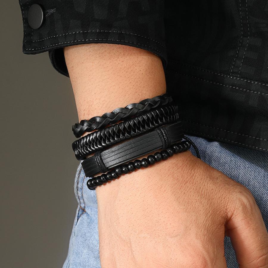 18点セット】メンズ ブレスレット レザー 多層 編み込み 手作り