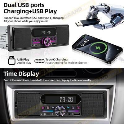 車 MP3 ラジオプレーヤー 1Din FM Bluetooth USB AUX 内蔵 15Wx2