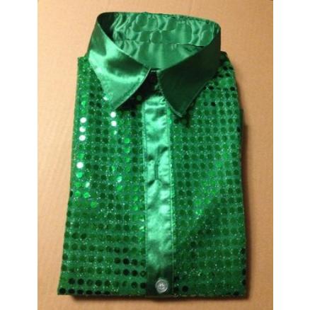 e020【ダンス衣装】スパンコール サテン カッターシャツ Yシャツ