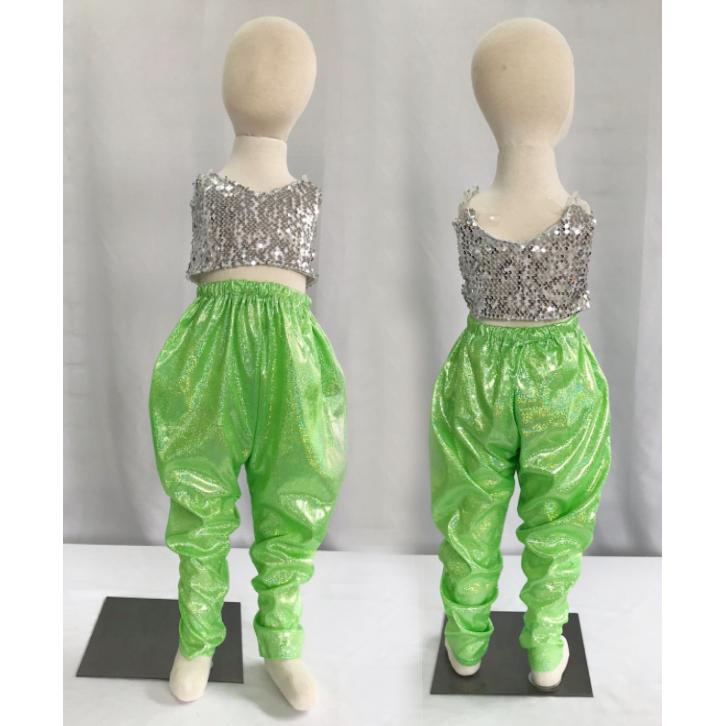 e037【ダンス衣装】キッズ メタリック ホログラム サルエルパンツ【9色