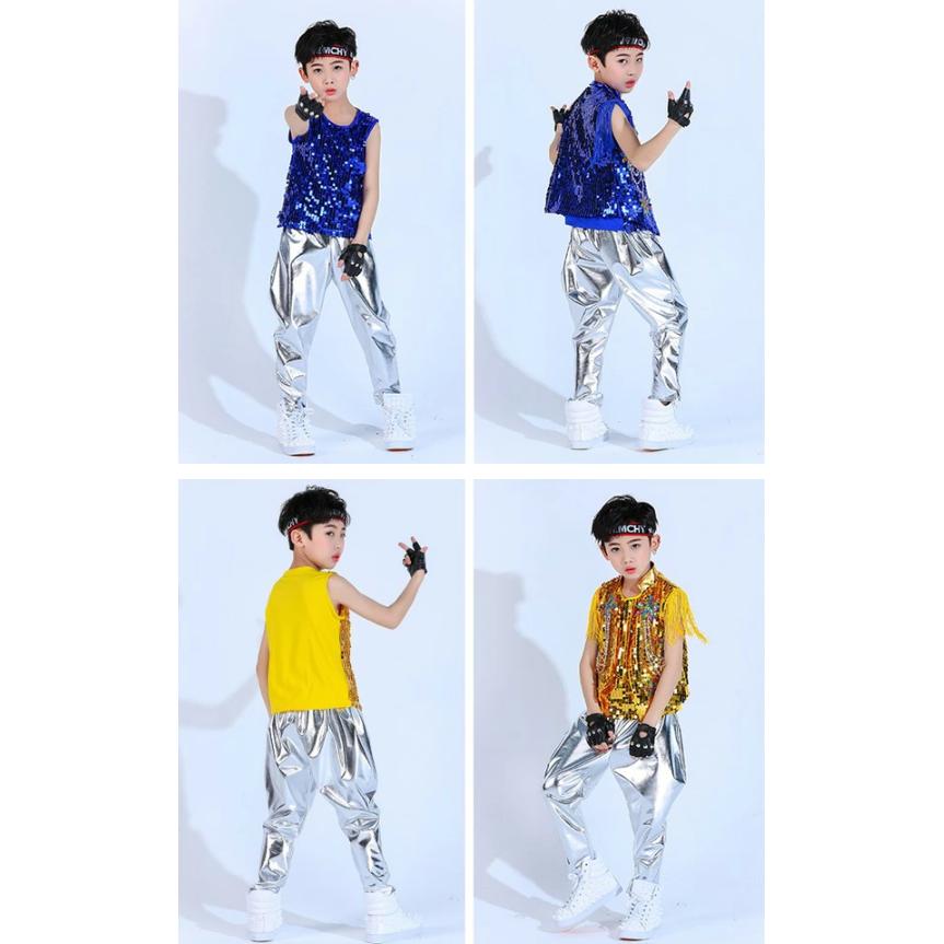 e037【ダンス衣装】キッズ メタリック ホログラム サルエルパンツ【9色