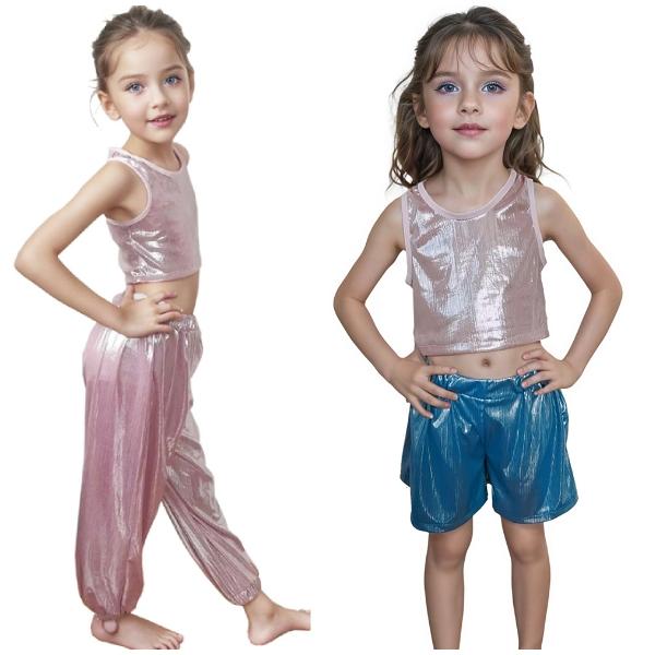 f034【ダンス衣装】ショートタンクトップ　光沢ありキラキラ　トップス　ホログラム　メタリック【3色】カットソー子供大人エナメル　ヒップホップキャミソール |  | 03