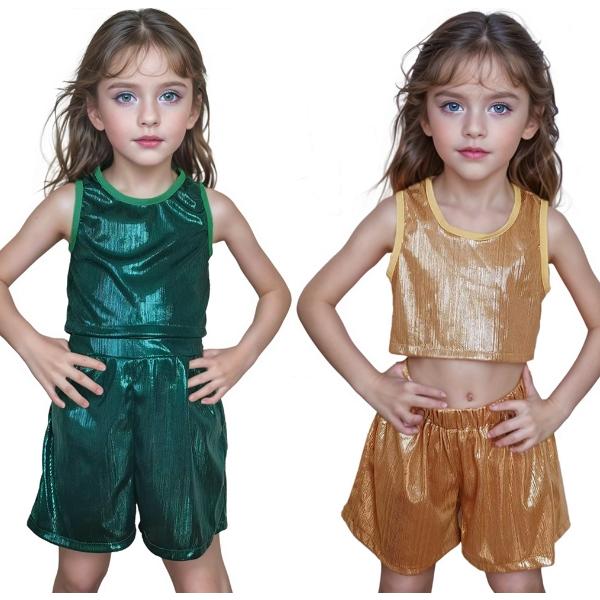 f034【ダンス衣装】ショートタンクトップ　光沢ありキラキラ　トップス　ホログラム　メタリック【3色】カットソー子供大人エナメル　ヒップホップキャミソール |  | 04