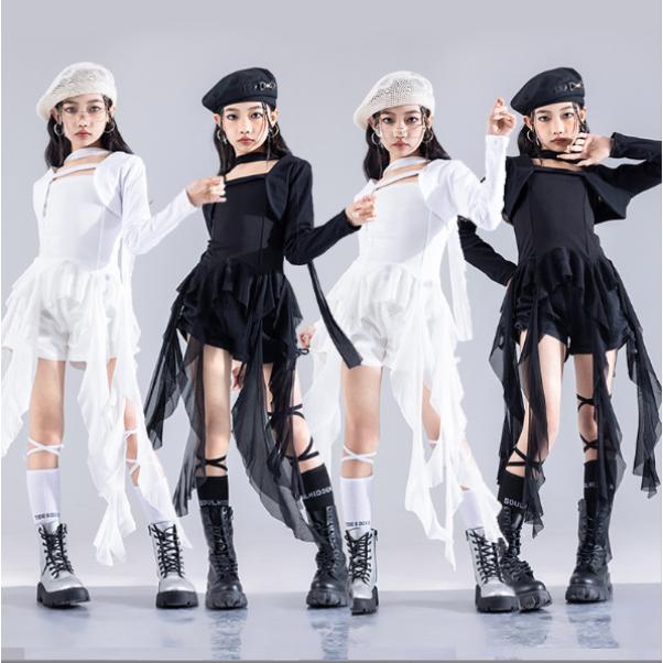 白 ホワイト黒 シフォン キッズ ダンス衣装 ヒップホップ ジャズ