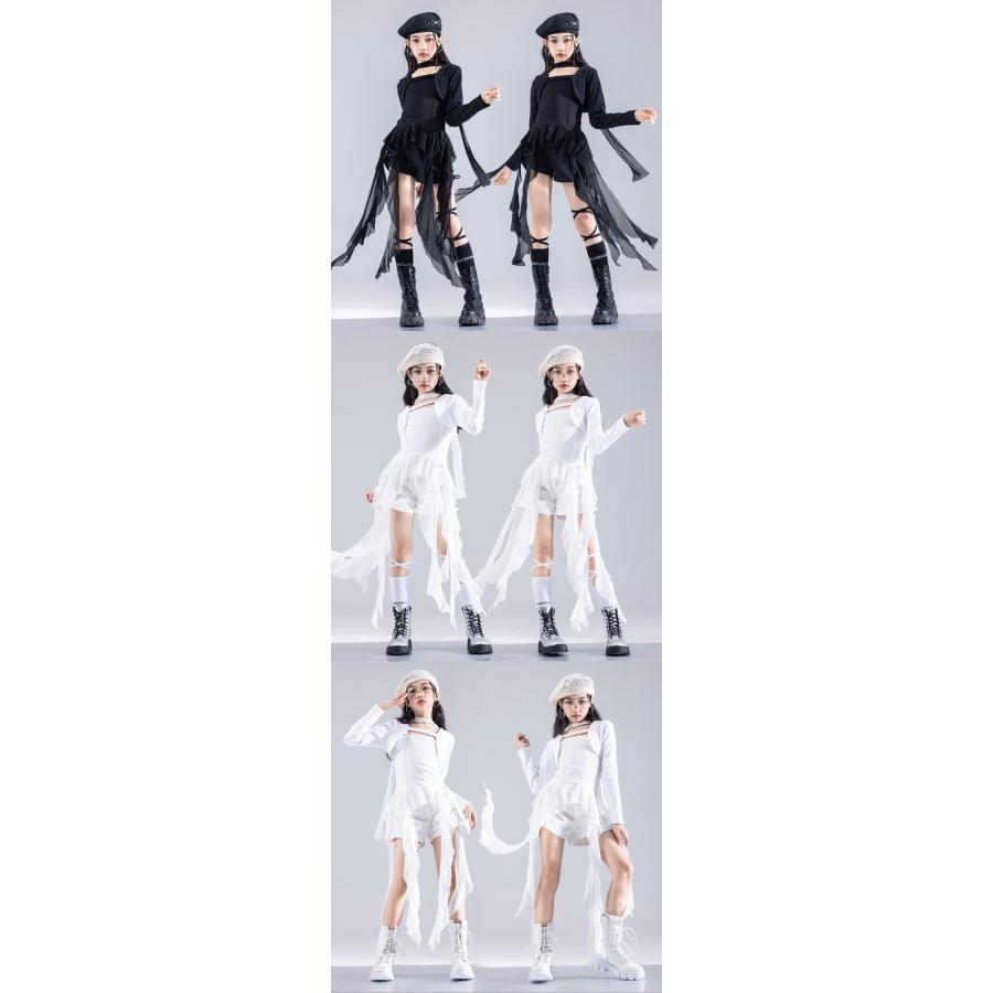 白 ホワイト黒 シフォン キッズ ダンス衣装 ヒップホップ ジャズ