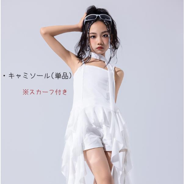 白 ホワイト シフォン スカーフ付 キッズ ダンス衣装 ヒップホップ