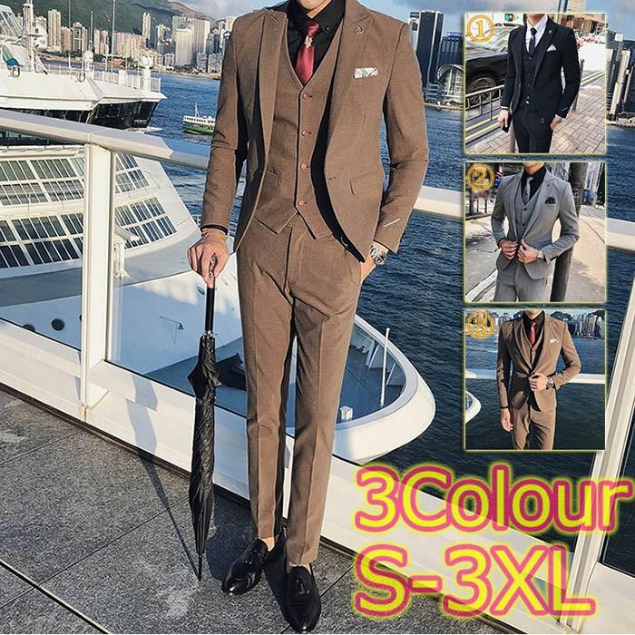 ブランドのギフト ビジネススーツ メンズ スーツ スリーピーススーツフォーマル スリーピーススーツ スーツ3点セット紳士服3ピーススーツ披露宴ビジネススーツ 通勤スリムメンズ スーツ 高級感 結婚式 入学式 卒業式面接 ビジネススーツ
