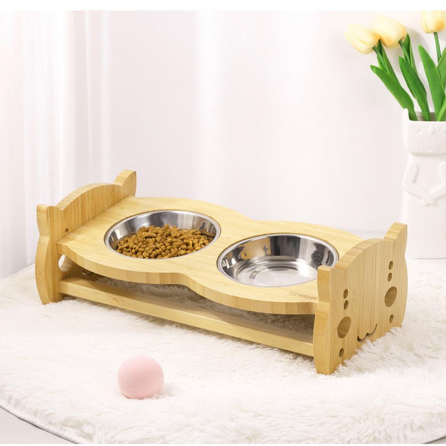 ペット用食器台 斜め 猫 犬 食器台 フードボール フードスタンド 食べやすい ペット用品 竹製 エサ台 餌 水入れ 多頭飼い YK-PN2 良木工房YOSHIKI |  | 02