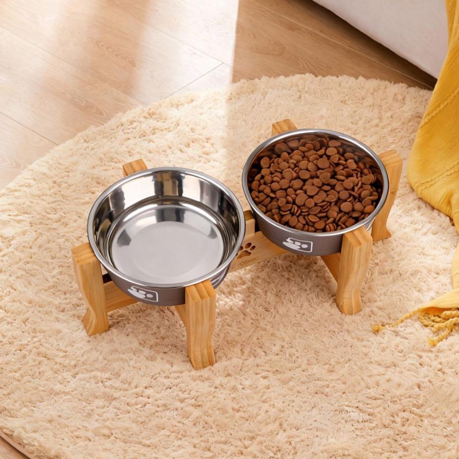 竹製 ペット食器台 小型犬 猫用 フードボウル2個付き 高さ付き 分解収納可 FSC認証 ステンレス エコ素材 良木工房 YOSHIKI YK-PN3 |  | 04