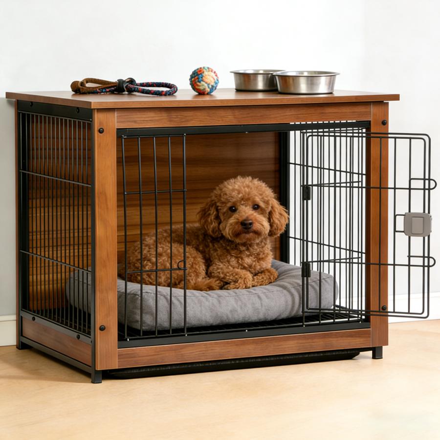 【良木工房YOSHIKI】木製 犬 ケージ 屋根付き 小型犬用 ペットサークル 室内用 ウッディサークル 天板付き 留守番 トイレトレーニング SDGs ブラウン YK-PS1 | 