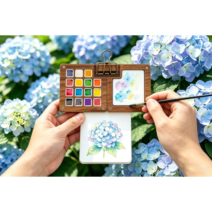 良木工房YOSHIKI 水彩絵具セット 12色 6ml ミニ水彩パレット 水彩ペン3