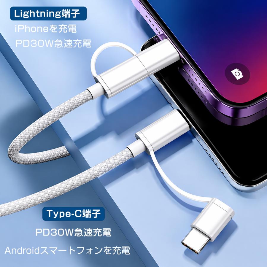 2026最新】PD急速充電 ケーブル 2in1編みケーブル Type-C USB-C 高速