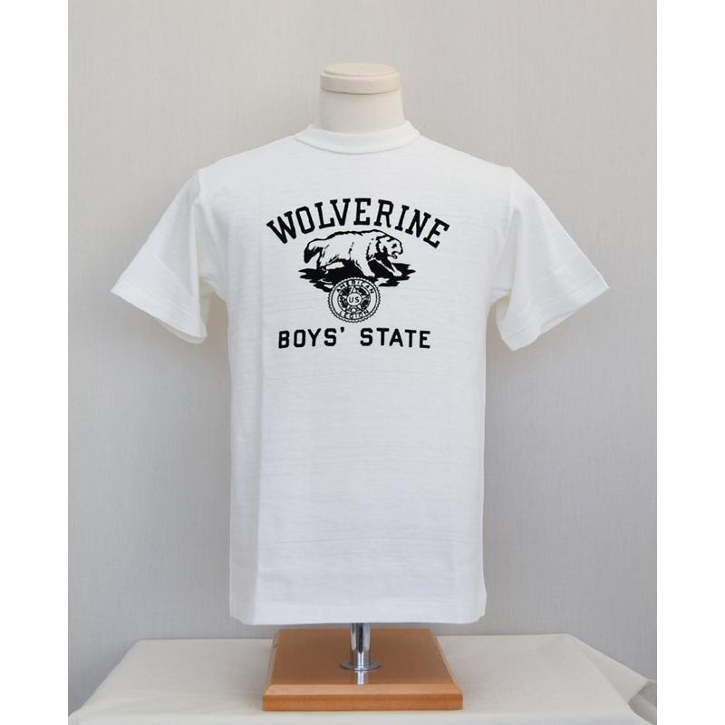 WAREHOUSEウエアハウス Tシャツ 4601 WOLVERINE フロッキープリント｜takeoff-clothing｜03