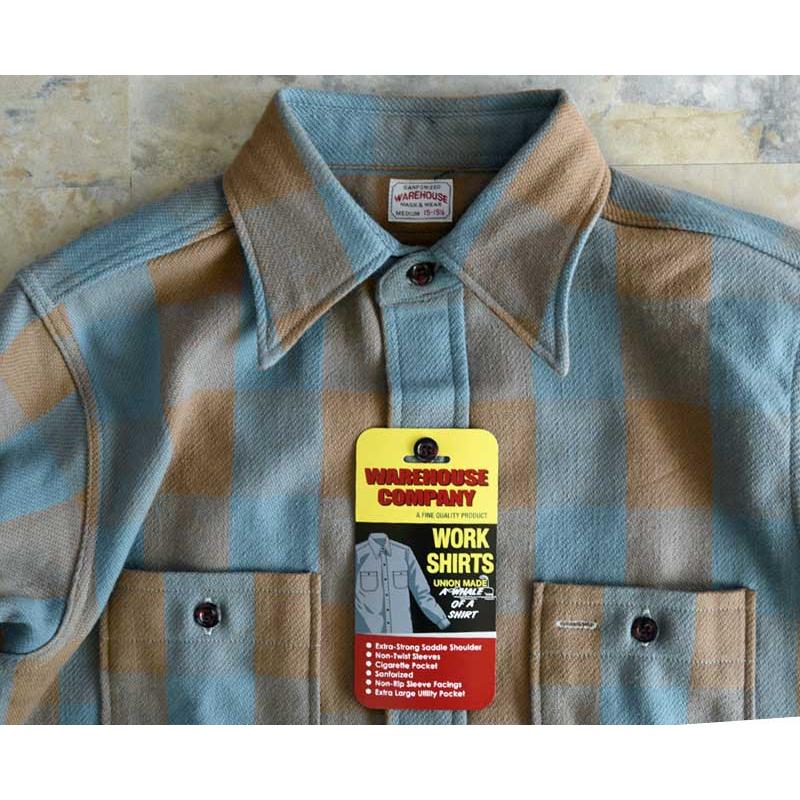 WAREHOUSE ウエアハウス FLANNEL SHIRTS A柄 / SAX ネルシャツ : TAKE