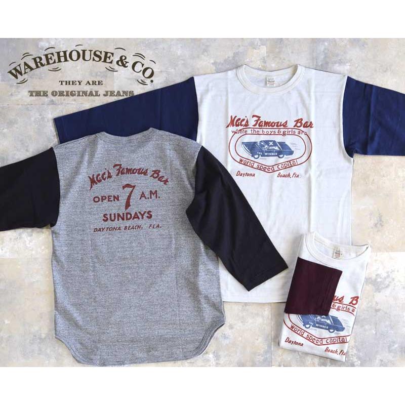 WAREHOUSEウエアハウス Lot 4800 7分袖ベースボールT【MAC'S FAMOUS BAR】