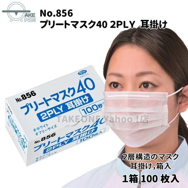 飛沫防止 2層マスク 不織布 エブノ 1箱100枚入 プリートマスク40 2PLY 耳掛け no.856 ホワイト 業務用マスク 食品加工用マスク | エブノ | 01