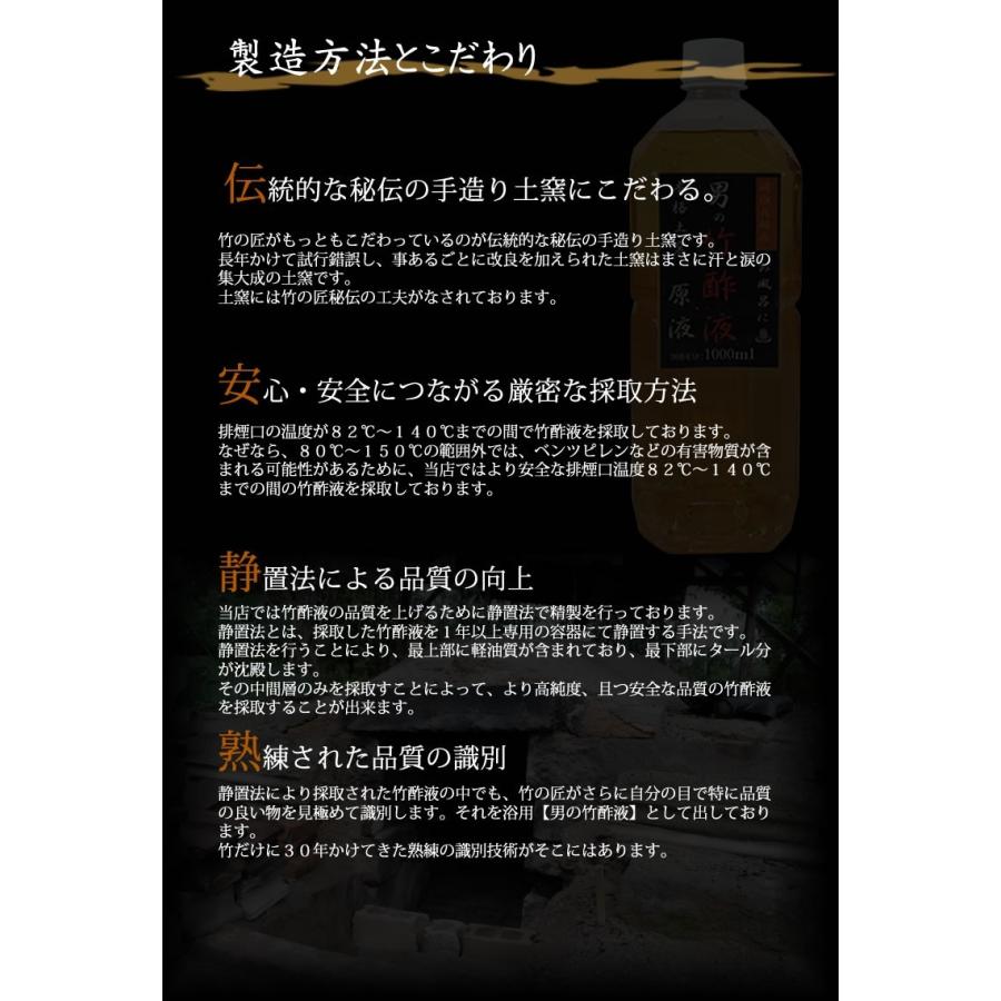 竹酢液・精製竹酢液・男の竹酢液　原液1000ml（30回分）発がん性検査済 浴用・お風呂用　国産・南九州産｜takepanda｜06