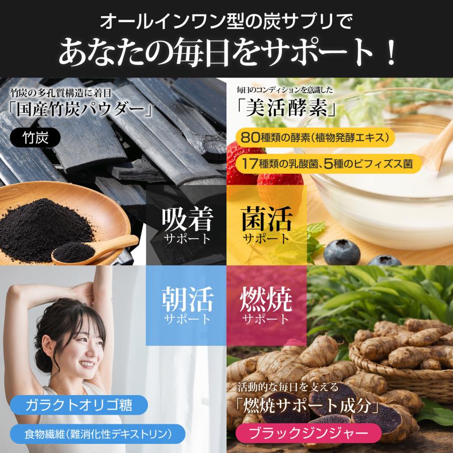 炭サプリ タブレット90粒 1〜3ヵ月分 自社竹炭パウダー使用 酵素 乳酸菌 菌活 吸着 イヌリン サラシア 製薬会社共同開発 ポスト投函 |  | 03