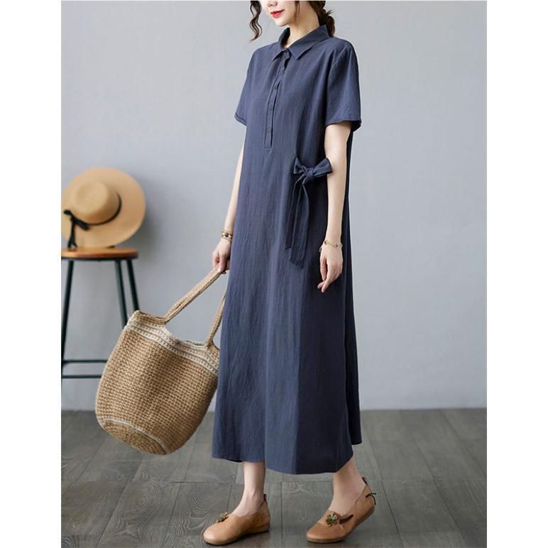 新品 綿麻 リネン ワンピース 半袖 体型カバー ゆったりサイズ N022 夏 半袖ワンピース 綿麻ワンピース リネンワンピース レディース