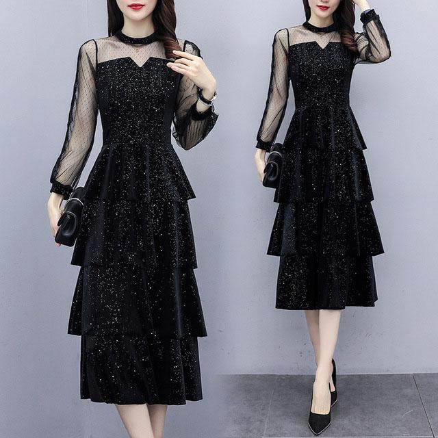 【新品】グレースクラス　チュールドレス　ラメ　ロング　ワンピース　ブラック GeeRA（ジーラ） ドレス ラメチュールシアーワンピース パーティー