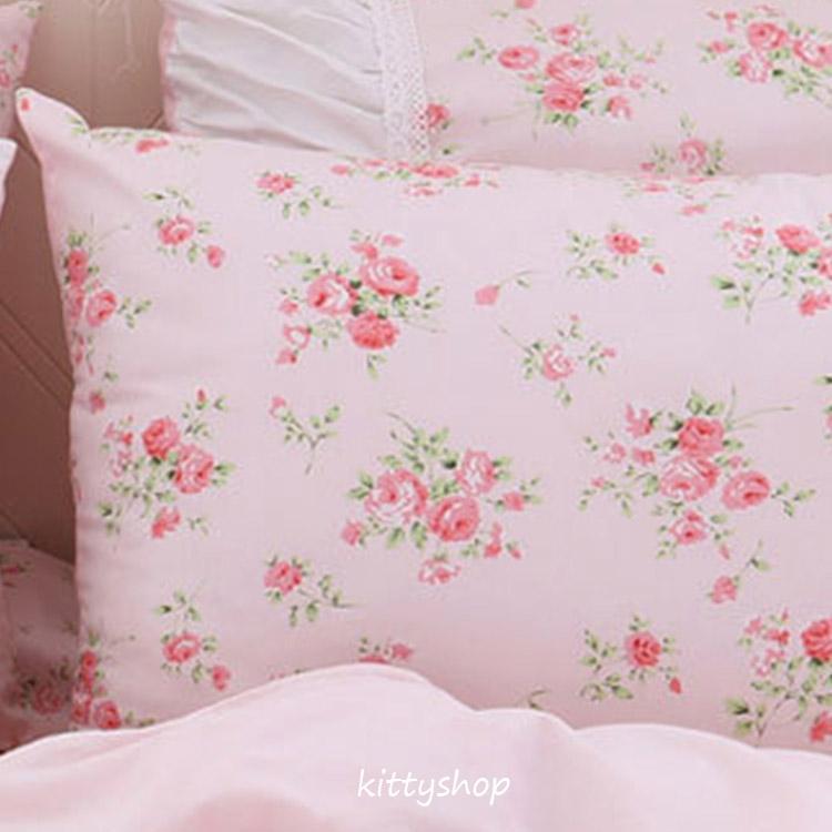 花柄フリル付きシングルカバーセット Amazon｜シングル 花柄 ピンク フリル 姫系 レース付き 綿100