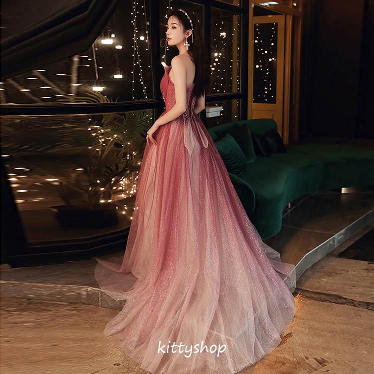 イブニングドレス ゲストドレス 結婚式ドレス グラデーション ロングドレス