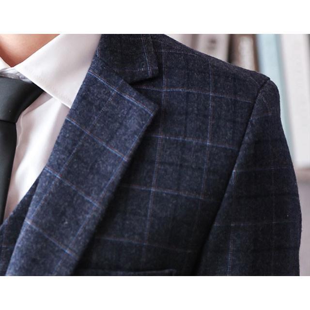 チェック柄 3点セットメンズ スーツ ジャケット+ベスト+パンツ
