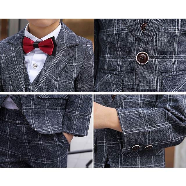 子供 スーツ 3点セット チェック柄 子供スーツ グレー 男の子