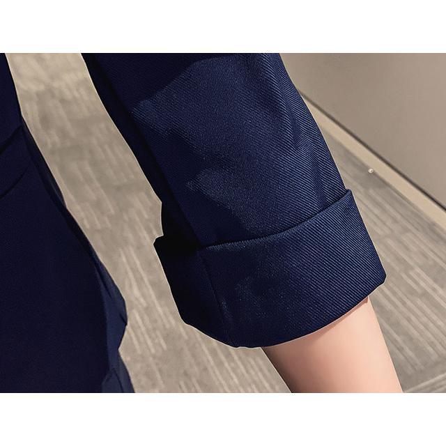 ネイビー スーツ レディース スリム 着痩せ パンツスーツ 2点 ネイビー スーツ レディース スリム 着痩せ パンツスーツ 2点