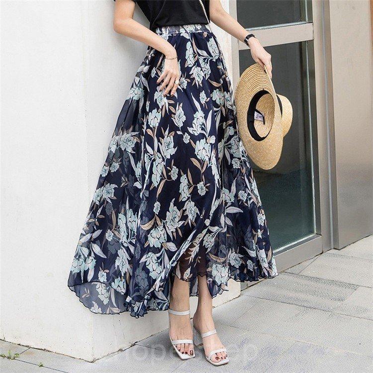 スカートレディースマキシ丈シフォンスカート花柄フレアフェリィ