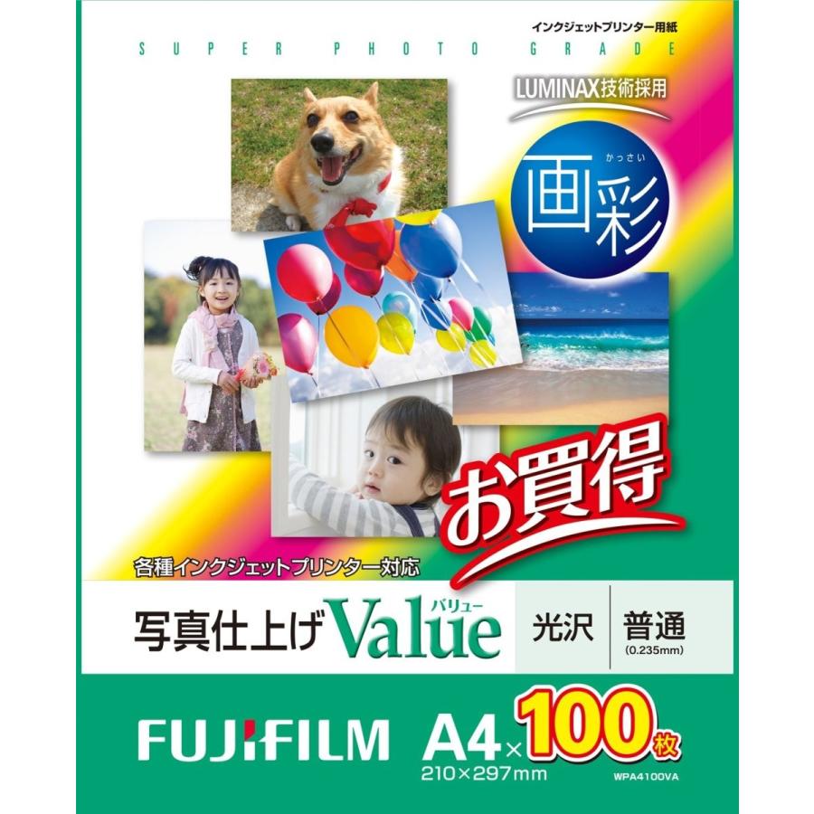 FUJIFILM 写真用紙 画彩 光沢 WPA4100VA 100枚 誕生日プレゼント 注文割引 A4