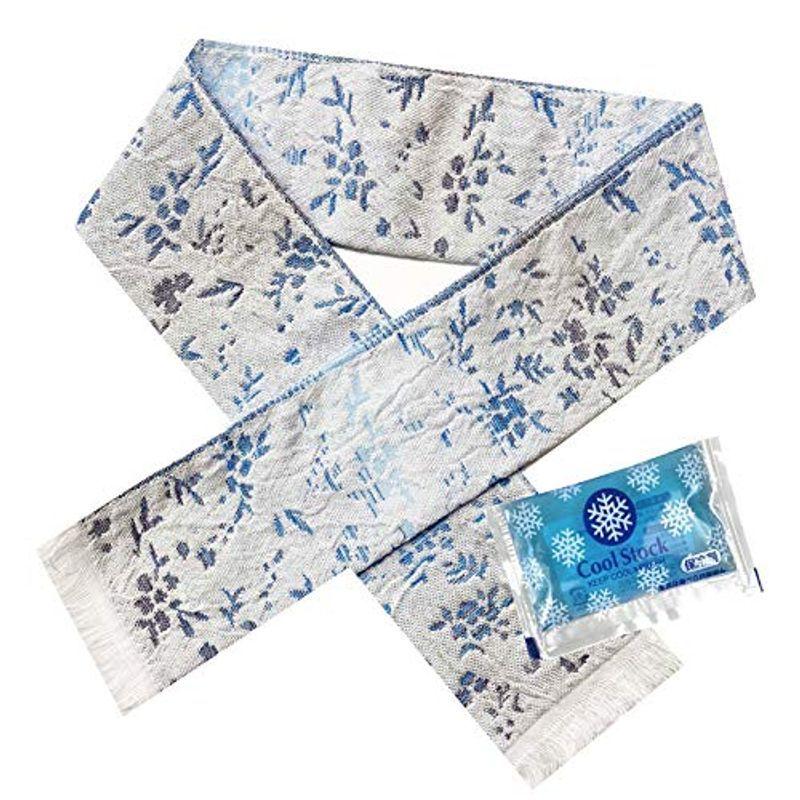 クールタオル 冷却タオル 接触冷感 冷たいタオル クールマフラー 保冷剤 付き 花柄 フラワー ブルー 8cm×90cm ネッククール