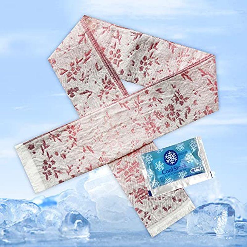 クールタオル 冷却タオル 接触冷感 冷たいタオル クールマフラー 保冷剤 付き 花柄 フラワー ピンク 8cm×90cm ネッククール