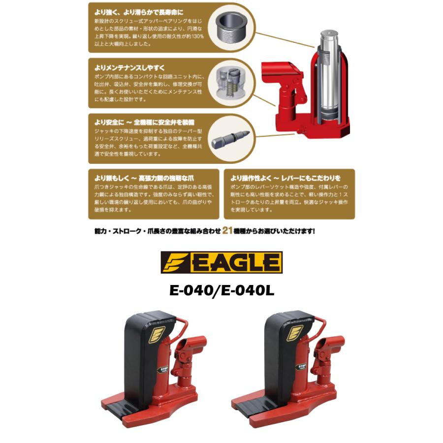 今野製作所 爪付ジャッキ 爪2t 頭部4t 標準タイプ E-040 爪長さ 今野製作所 爪付ジャッキ 爪2t 頭部4t 標準タイプ E-040 爪長さ