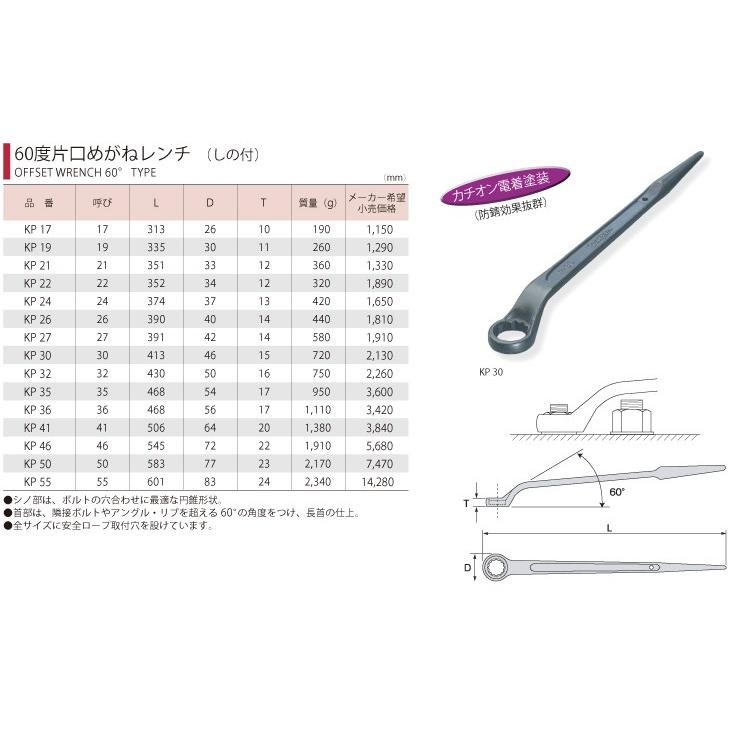 スーパーツール 60度片口めがねレンチ しの付 Kp46 サイズ 46 長さ 545 カチオン電着塗装 防錆効果抜群 T03 Kp46 機械と工具のテイクトップ 通販 Yahoo ショッピング