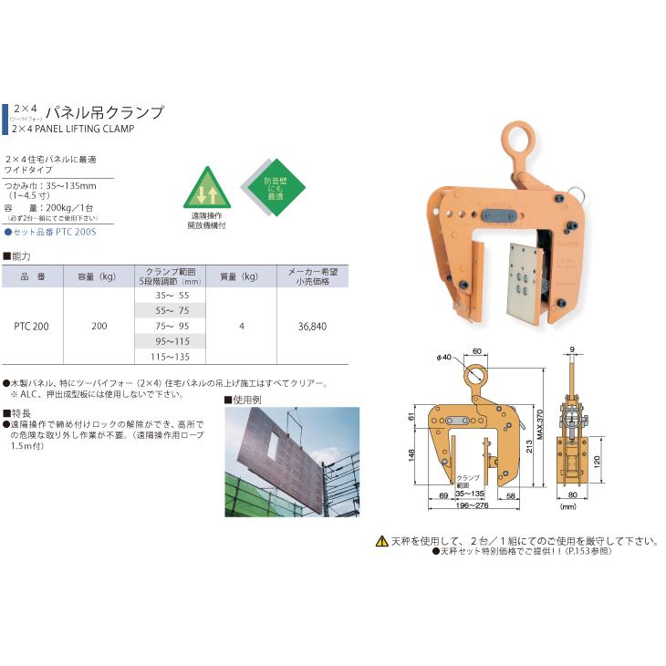 スーパーツール 2x4パネル吊クランプ PTC200 容量(kg)：200 クランプ 