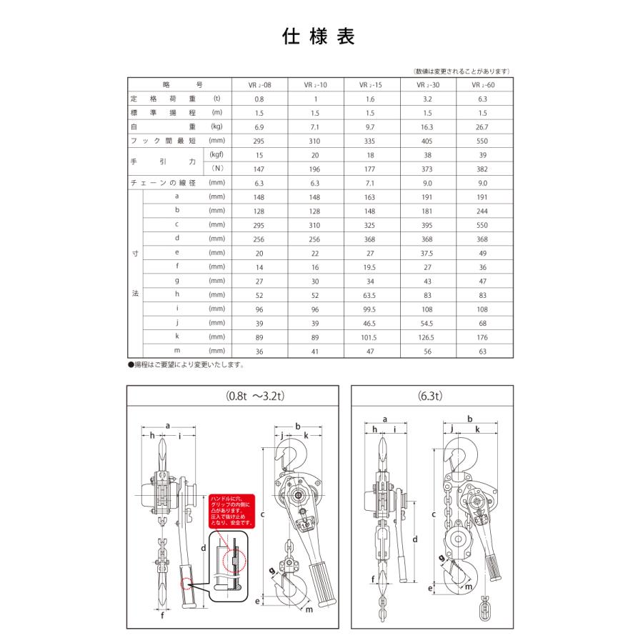 バイタル工業 Vレバー 1.0t用 VR2-10 レバーホイスト レバーチェーン
